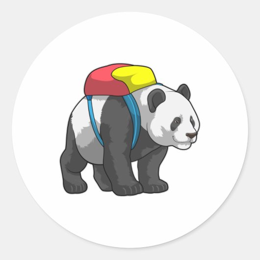 Panda als wandelaar met rugzak ronde sticker (Voorkant)