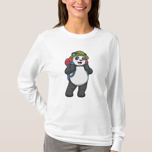 Panda als wandelaar met rugzak t-shirt (Voorkant)