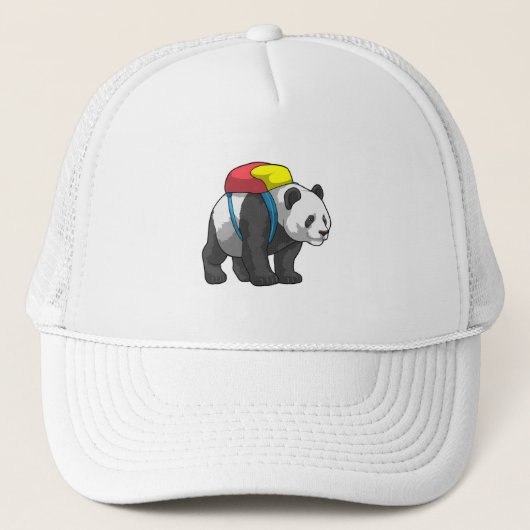 Panda als wandelaar met rugzak trucker pet (Voorkant)