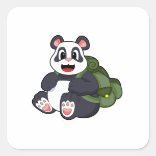 Panda als wandelaar met rugzak vierkante sticker