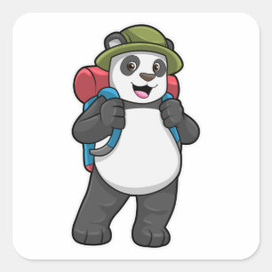 Panda als wandelaar met rugzak vierkante sticker