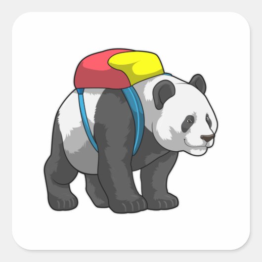 Panda als wandelaar met rugzak vierkante sticker (Voorkant)