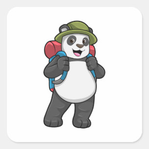 Panda als wandelaar met rugzak vierkante sticker