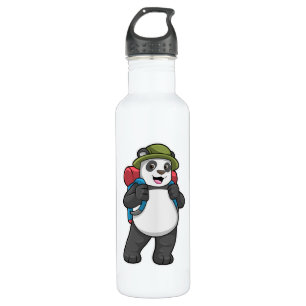 Panda als wandelaar met rugzak waterfles 