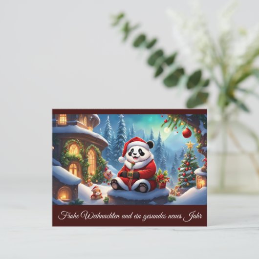 Panda als Weihnachtsmann verkleidet 2 b Briefkaart (Staand voorkant)