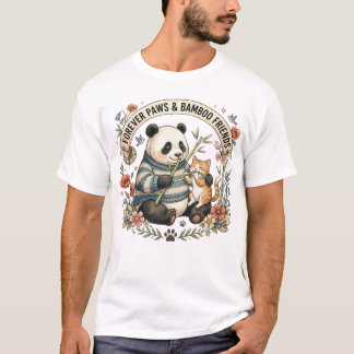 Panda and Cat Adventure Hot Air Balloon Design T-shirt