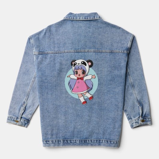 Panda Angel: Schattig anime meisje stijgt hoog Denim Jacket (Achterkant)