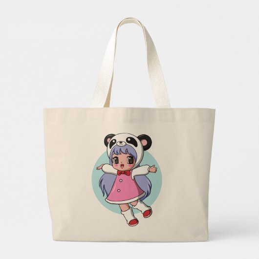 Panda Angel: Schattig anime meisje stijgt hoog Grote Tote Bag (Achterkant)