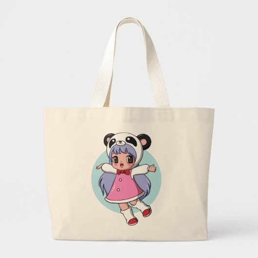 Panda Angel: Schattig anime meisje stijgt hoog Grote Tote Bag (Voorkant)