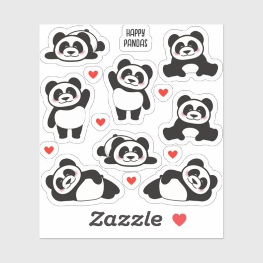 Panda Animal 8 Pack Collectie Sticker (Vel)