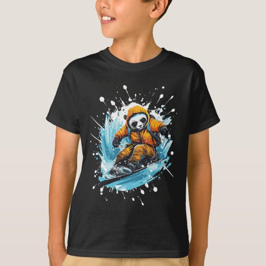 Panda Animal Snowboarden Cool Snowboard T-shirt (Voorkant)