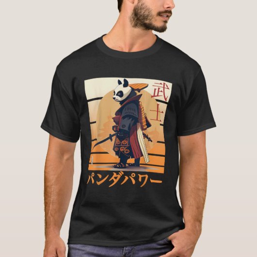 Panda Anime Samurai Ninja en Japans schrijven T-shirt (Voorkant)