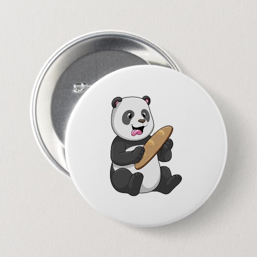 Panda as Baker with Bread Ronde Button 7,6 Cm (Voorkant /achterkant)