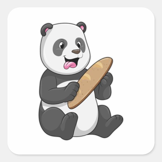 Panda as Baker with Bread Vierkante Sticker (Voorkant)