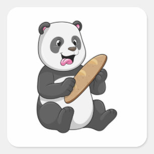 Panda as Baker with Bread Vierkante Sticker