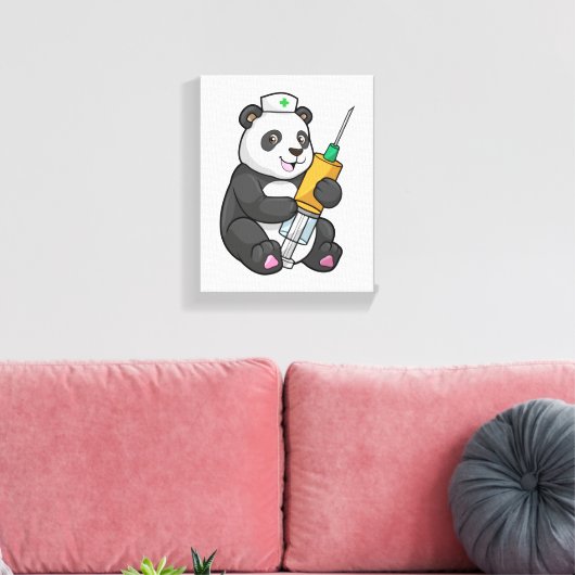 Panda as Nurse with Syringe Canvas Afdruk (Insitu (Woonkamer))