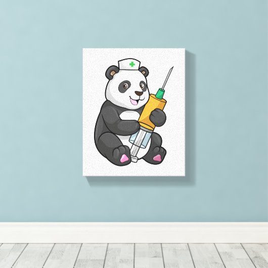 Panda as Nurse with Syringe Canvas Afdruk (Insitu (Houten vloer))