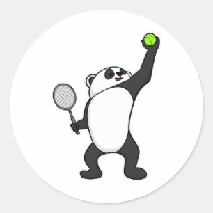 Panda at Tennis with Tennis racket Ronde Sticker