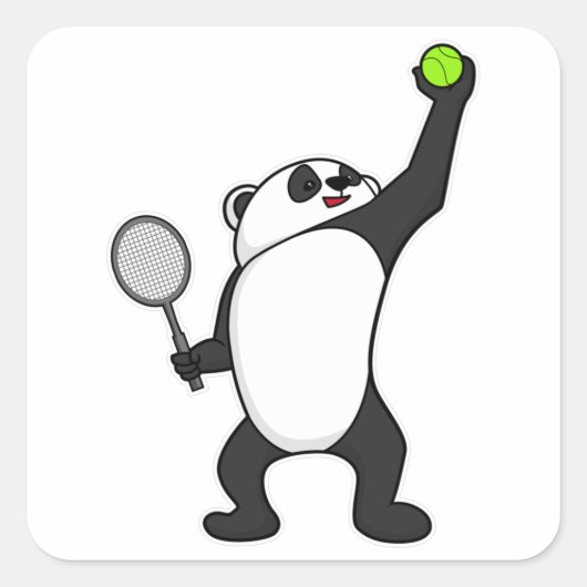 Panda at Tennis with Tennis racket Vierkante Sticker (Voorkant)
