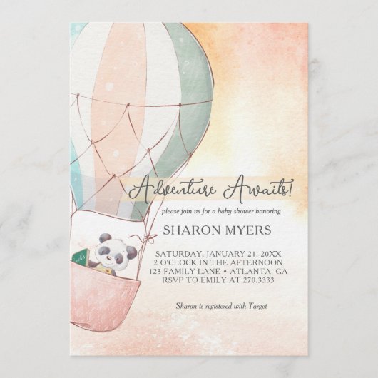 Panda Avontuur Wacht Baby Shower Kaart (Voorkant)