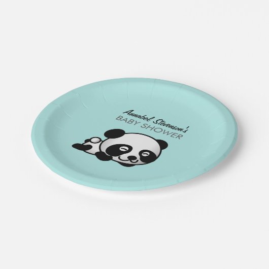 Panda Baby Boy Shower Papieren Bordje (Gekanteld)
