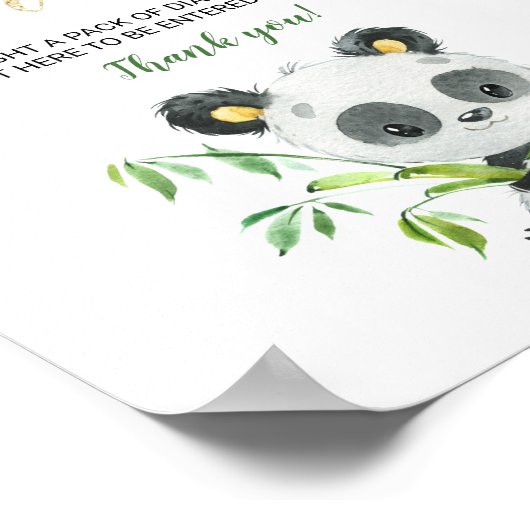 Panda Baby shower Diaper Raffle Sign for Tickets Poster (Hoek)