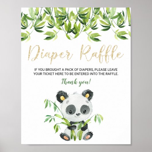 Panda Baby shower Diaper Raffle Sign for Tickets Poster (Voorkant)