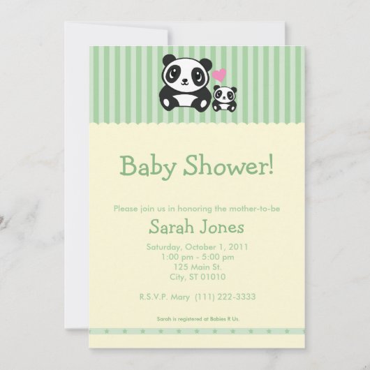 Panda-Baby shower - Groen en Cream Kaart (Voorkant)