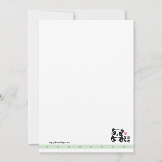 Panda-Baby shower - Groen en Cream Kaart (Achterkant)