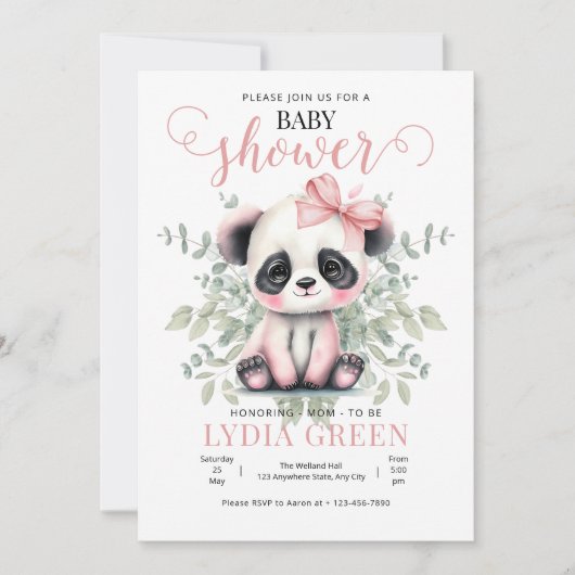 Panda Baby shower groen Meisje baby shower Kaart (Voorkant)