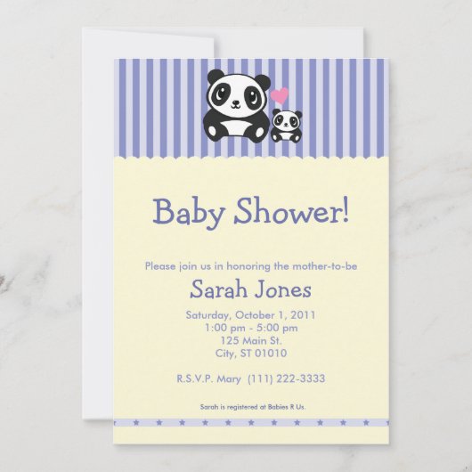 Panda-Baby shower - Paars & Cream Kaart (Voorkant)
