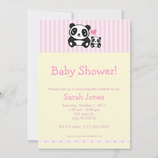 Panda-Baby shower - Roze en crème Kaart (Voorkant)