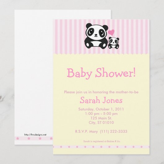 Panda-Baby shower - Roze en crème Kaart (Voorkant / Achterkant)