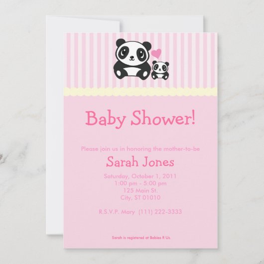 Panda-Baby shower - Roze Kaart (Voorkant)