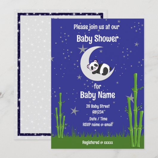 Panda babyshower uitnodiging (Voorkant / Achterkant)