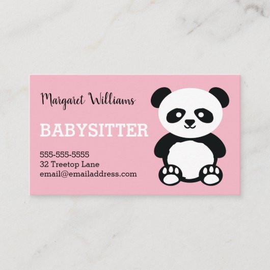 Panda Babysitter Childcare Pink Babysitter Animal Visitekaartje (Voorkant)