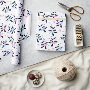Panda-ballerina's dansen schattig op wit cadeaupapier