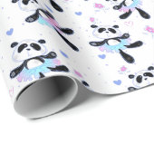 Panda-ballerina's dansen schattig op wit cadeaupapier (Rol Hoek)