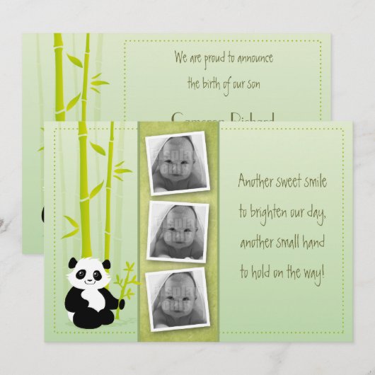 Panda bamboe - Bamboe - Birth-mededelingskaart Aankondiging (Voorkant / Achterkant)
