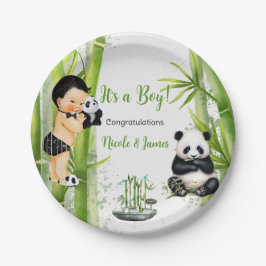 Panda Bamboe Thema Baby Boy Zwart Wit Groen Papieren Bordje