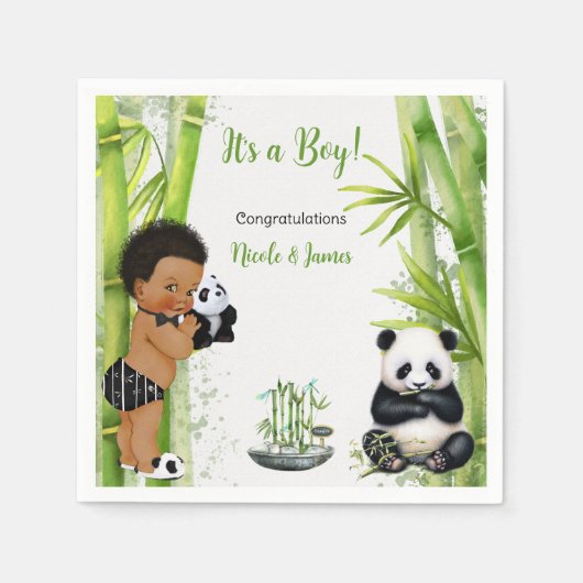 Panda Bamboe Thema Baby Boy Zwart Wit Groen Servet (Voorkant)