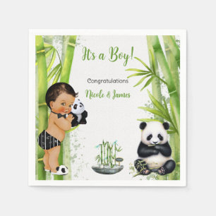 Panda Bamboe Thema Baby Boy Zwart Wit Groen Servet