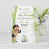 Panda Bamboe Thema Baby Jongen Zwart Wit Groen Kaart (Staand voorkant)