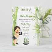 Panda Bamboe Thema Baby Jongen Zwart Wit Groen Kaart (Staand voorkant)