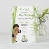 Panda Bamboe Thema Baby Jongen Zwart Wit Groen Kaart (Staand voorkant)