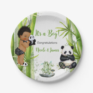Panda Bamboe Thema Baby Jongen Zwart Wit Groen Papieren Bordje