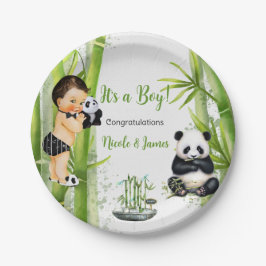 Panda Bamboe Thema Baby Jongen Zwart Wit Groen Papieren Bordje