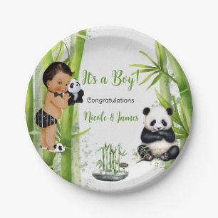 Panda Bamboe Thema Baby Jongen Zwart Wit Groen Papieren Bordje