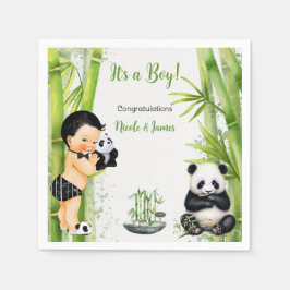 Panda Bamboe Thema Baby Jongen Zwart Wit Groen Servet