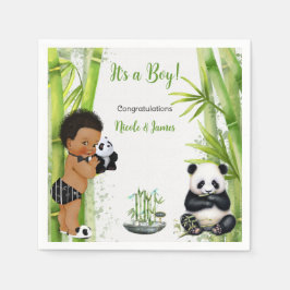 Panda Bamboe Thema Baby Jongen Zwart Wit Groen Servet
